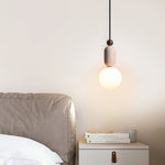 Forma Pendant Light in Walnut and Travertine with Opal Glass Globe