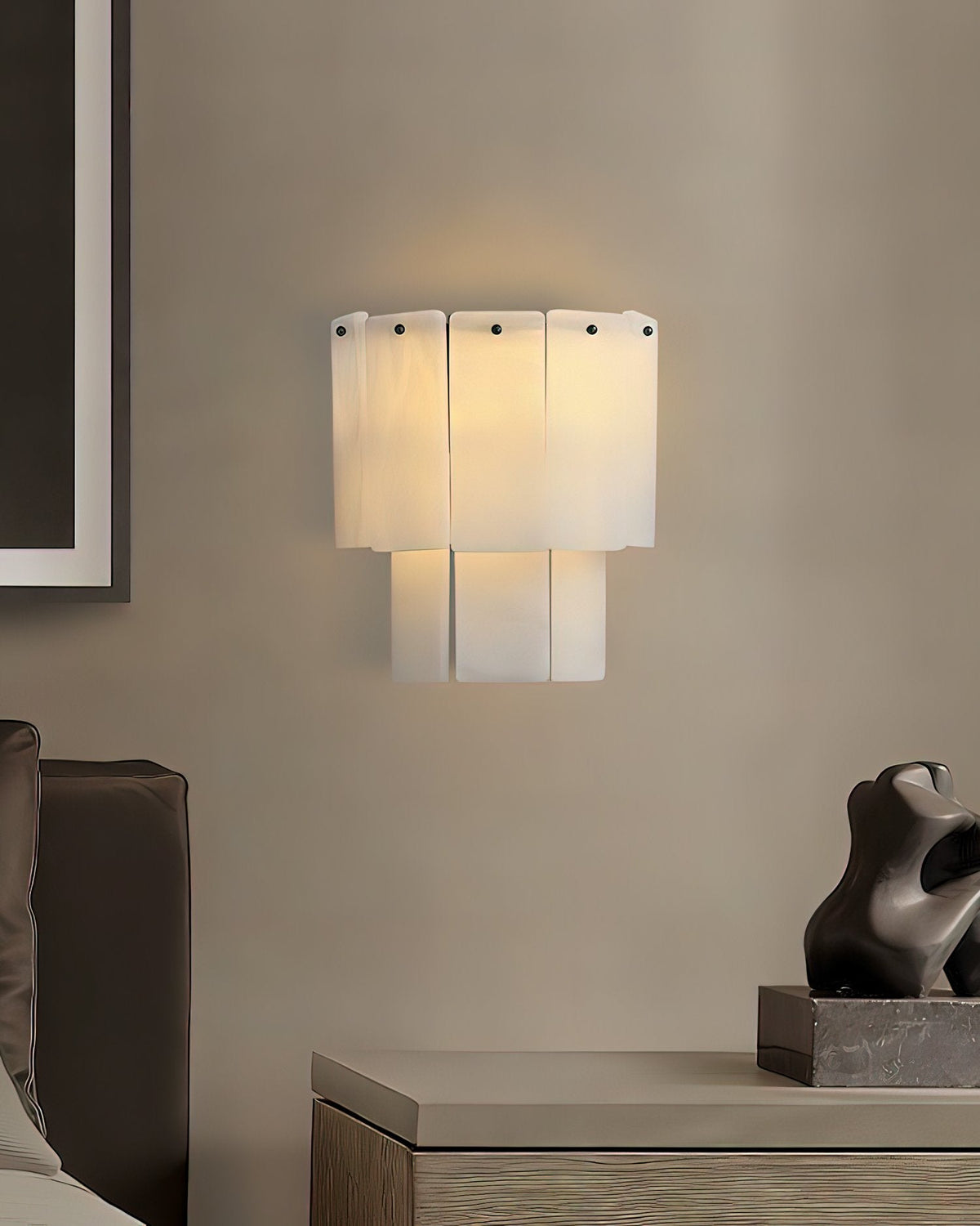 Fractured Alabaster Wall Sconce in Black and Brushed Copper