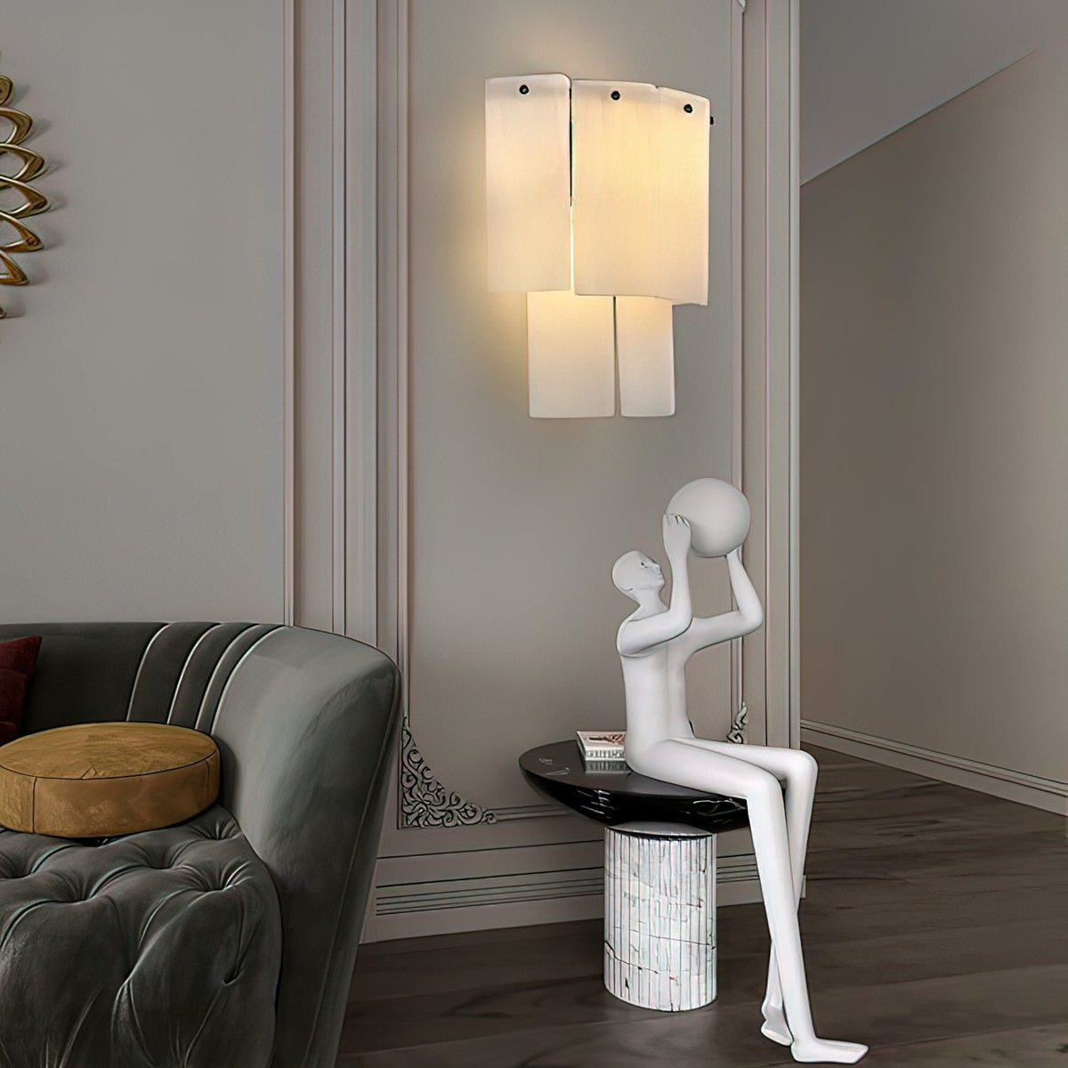 Fractured Alabaster Wall Sconce in Black and Brushed Copper
