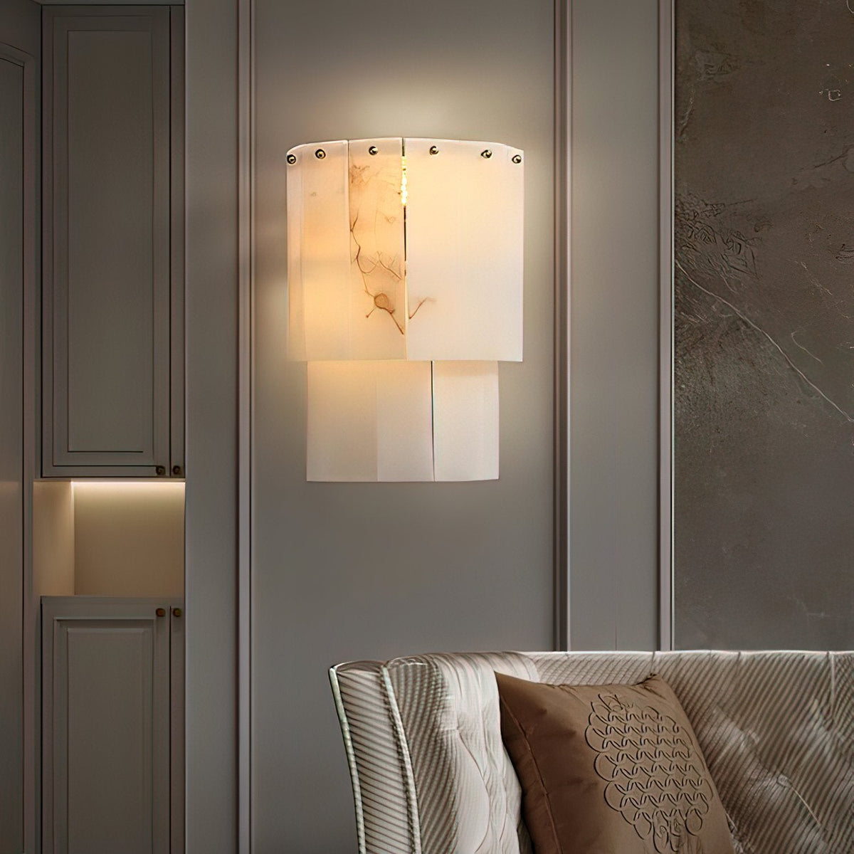Fractured Alabaster Wall Sconce in Black and Brushed Copper