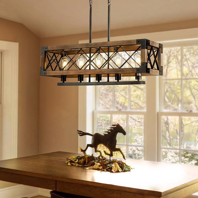 Rustic Industrial Linear Chandelier For Dining Rooms Farmhouse Rectangular Square Light Fixture