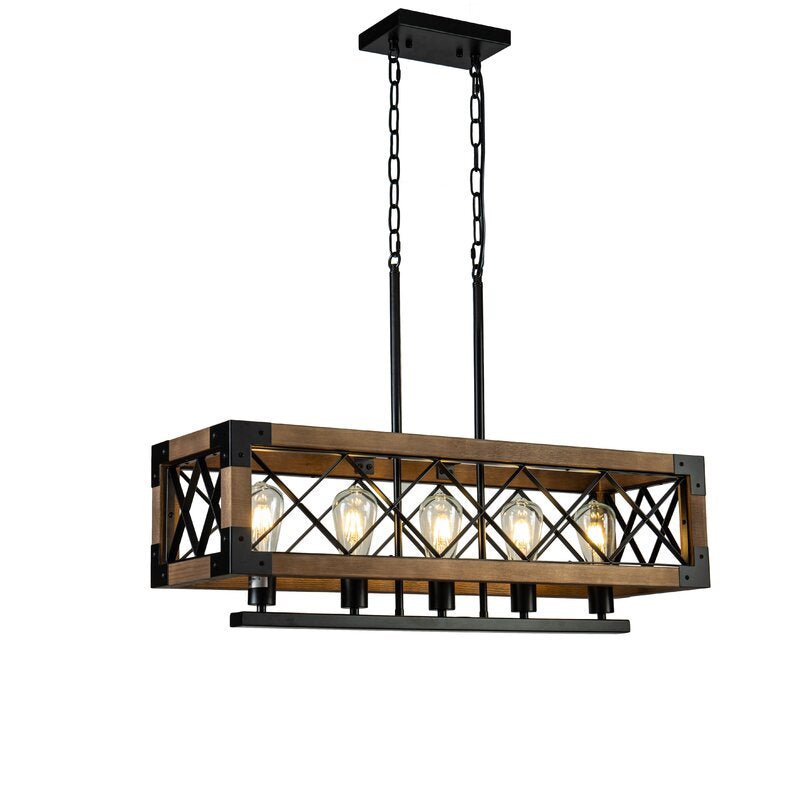 Rustic Industrial Linear Chandelier For Dining Rooms Farmhouse Rectangular Square Light Fixture