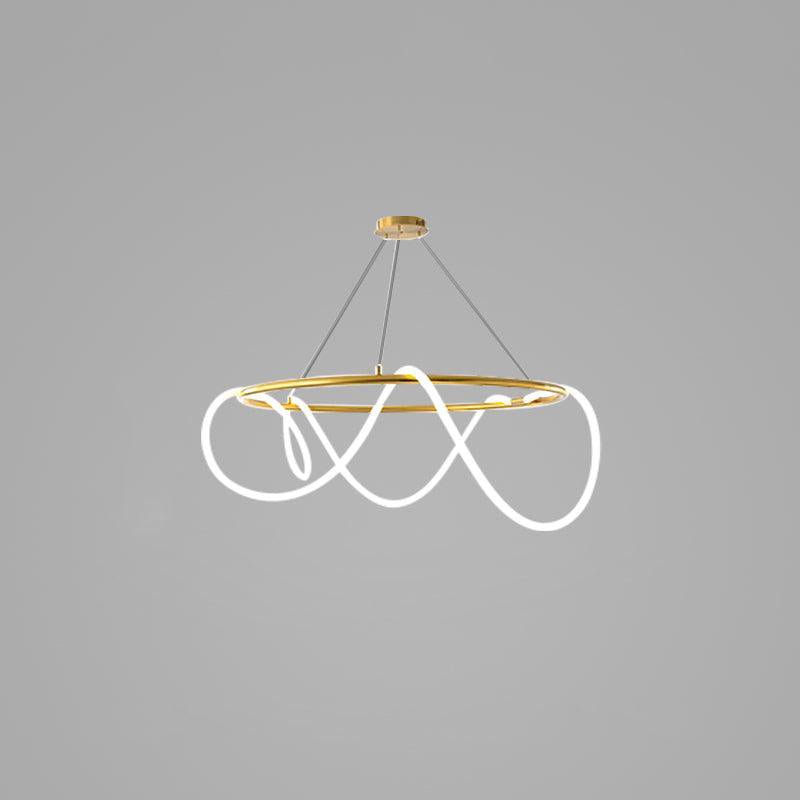 Sculptural Linear Curve LED Chandelier in Gold or Black