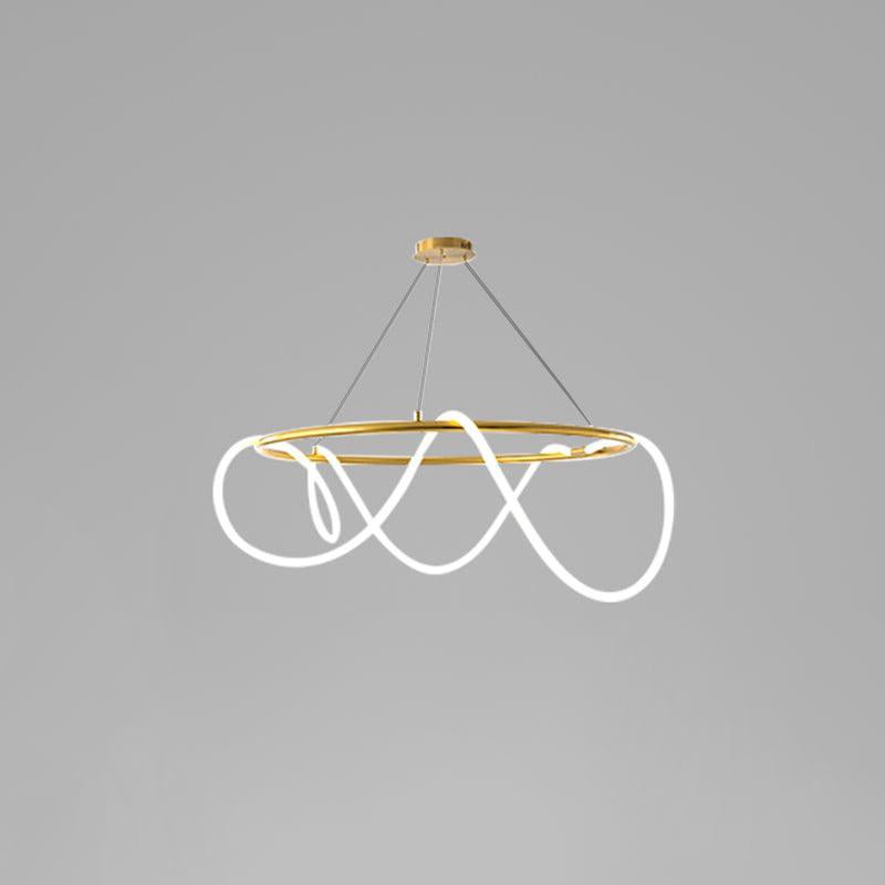 Sculptural Linear Curve LED Chandelier in Gold or Black