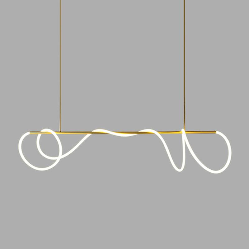 Sculptural Linear Curve LED Chandelier in Gold or Black