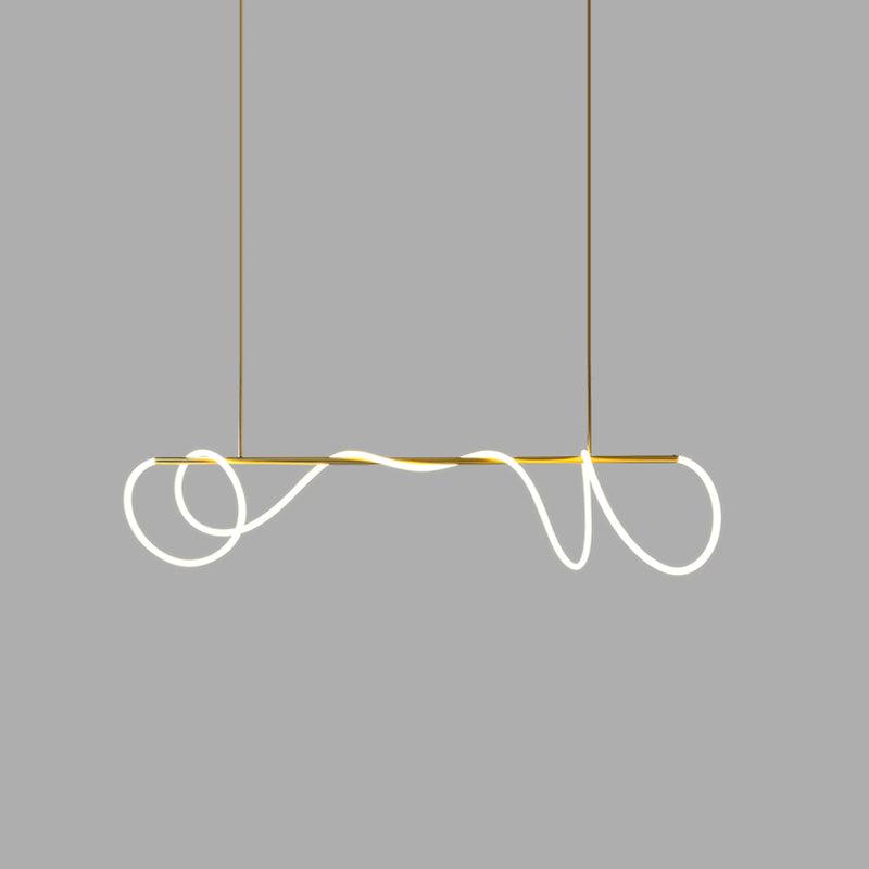 Sculptural Linear Curve LED Chandelier in Gold or Black
