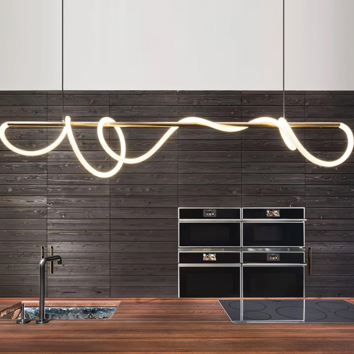 Sculptural Linear Curve LED Chandelier in Gold or Black