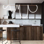 Sculptural Linear Curve LED Chandelier in Gold or Black