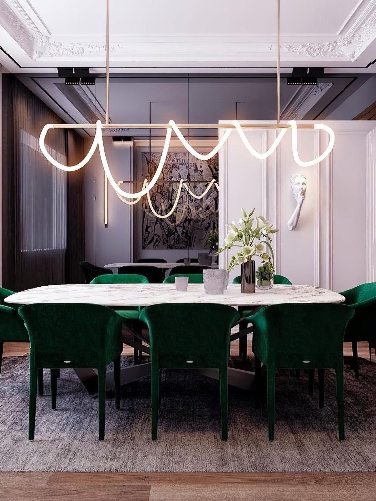 Sculptural Linear Curve LED Chandelier in Gold or Black