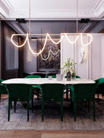 Sculptural Linear Curve LED Chandelier in Gold or Black