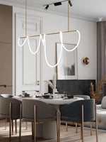 Sculptural Linear Curve LED Chandelier in Gold or Black