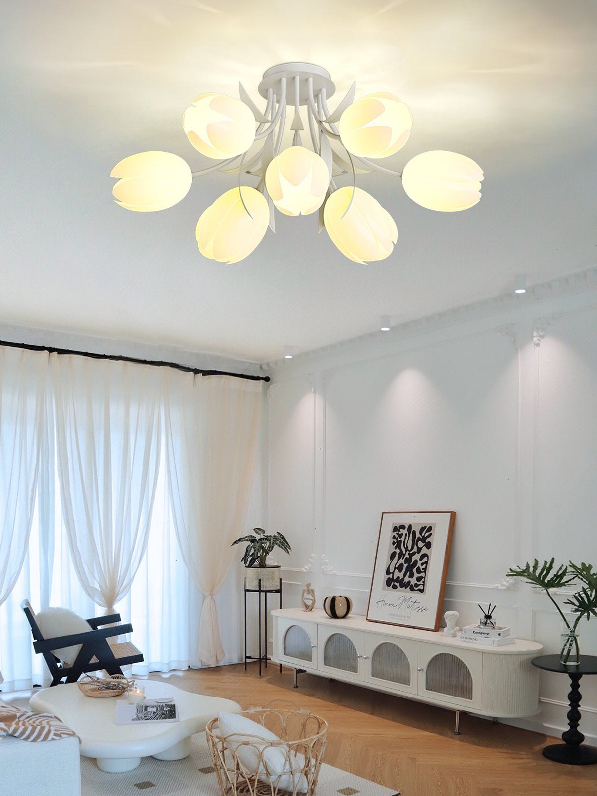 French Cream Orchid Ceiling Lamp