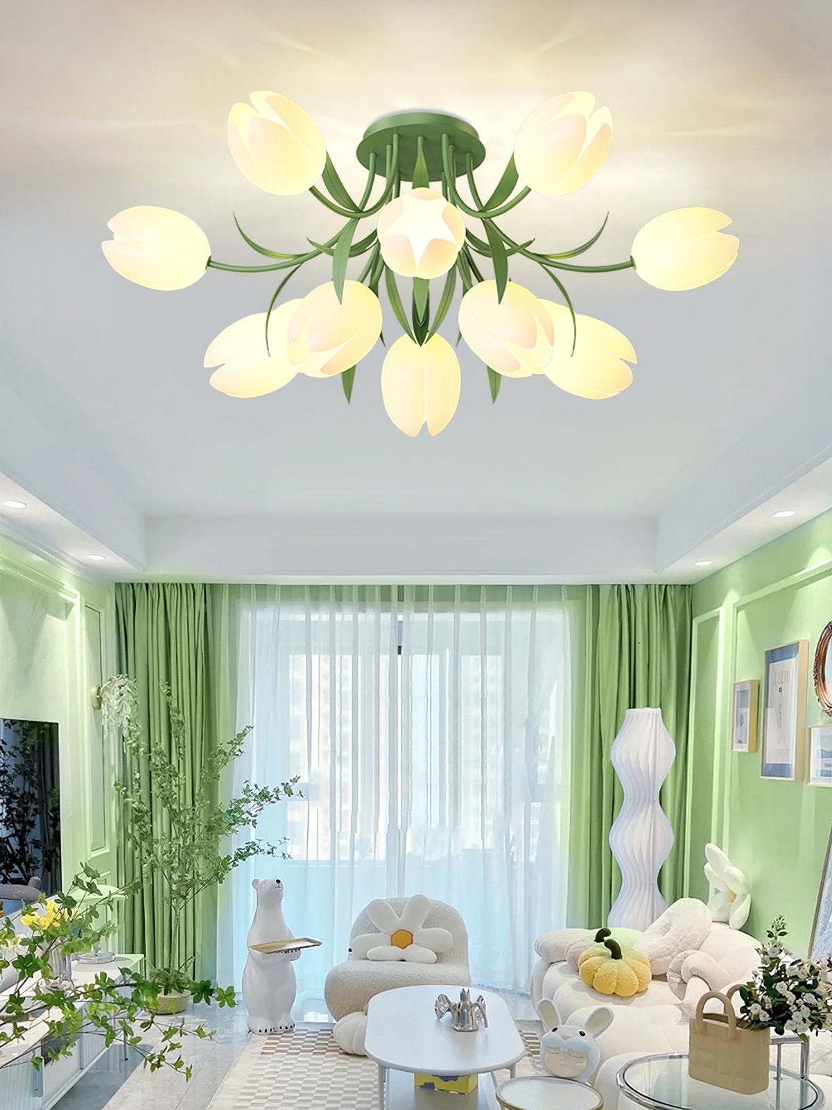 French Cream Orchid Ceiling Lamp