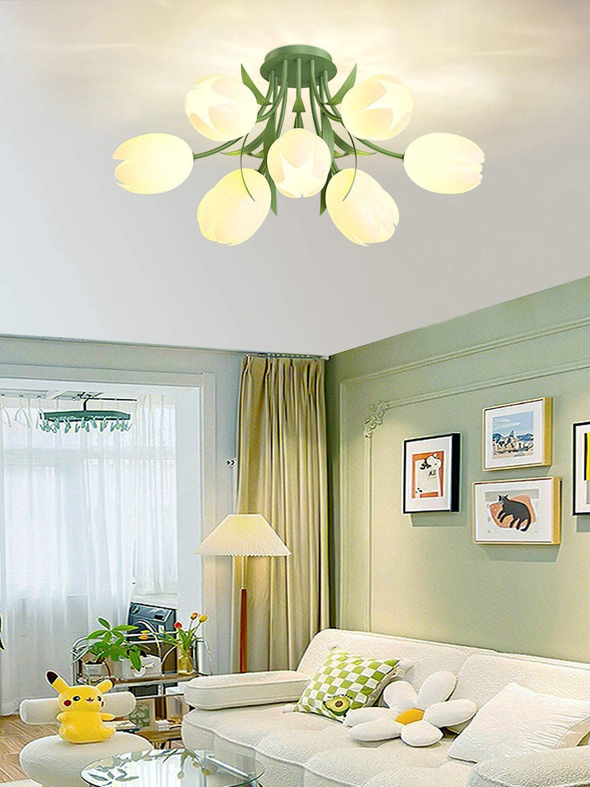 French Cream Orchid Ceiling Lamp