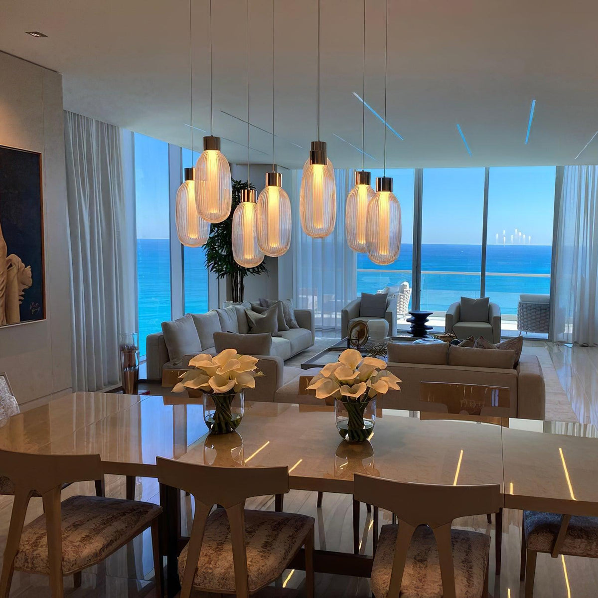 Friso LED Pendant Light – Ribbed Glass Modern Hanging Lamp