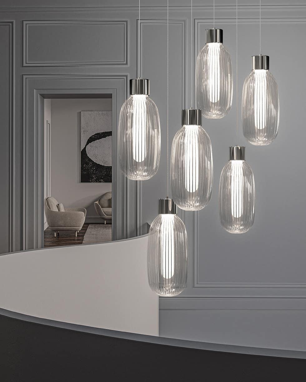 Friso LED Pendant Light – Ribbed Glass Modern Hanging Lamp