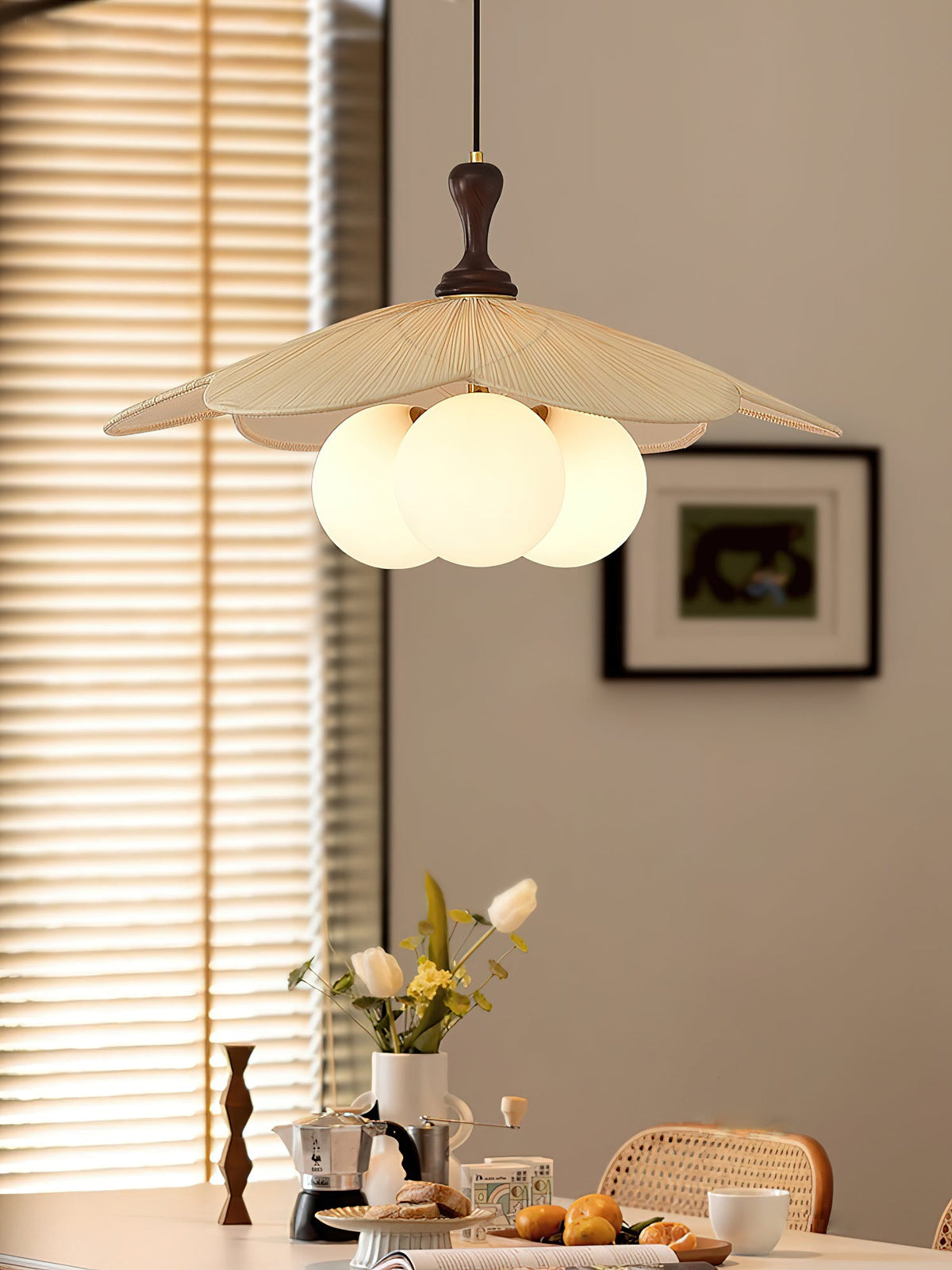 Froselia Pendant Light – Frosted Glass & Walnut Wood Modern Hanging Lamp