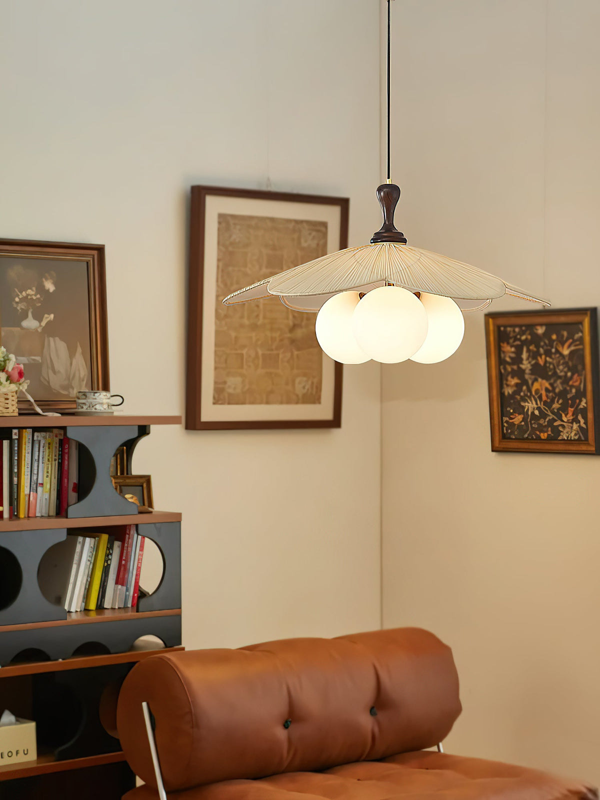 Froselia Pendant Light – Frosted Glass & Walnut Wood Modern Hanging Lamp