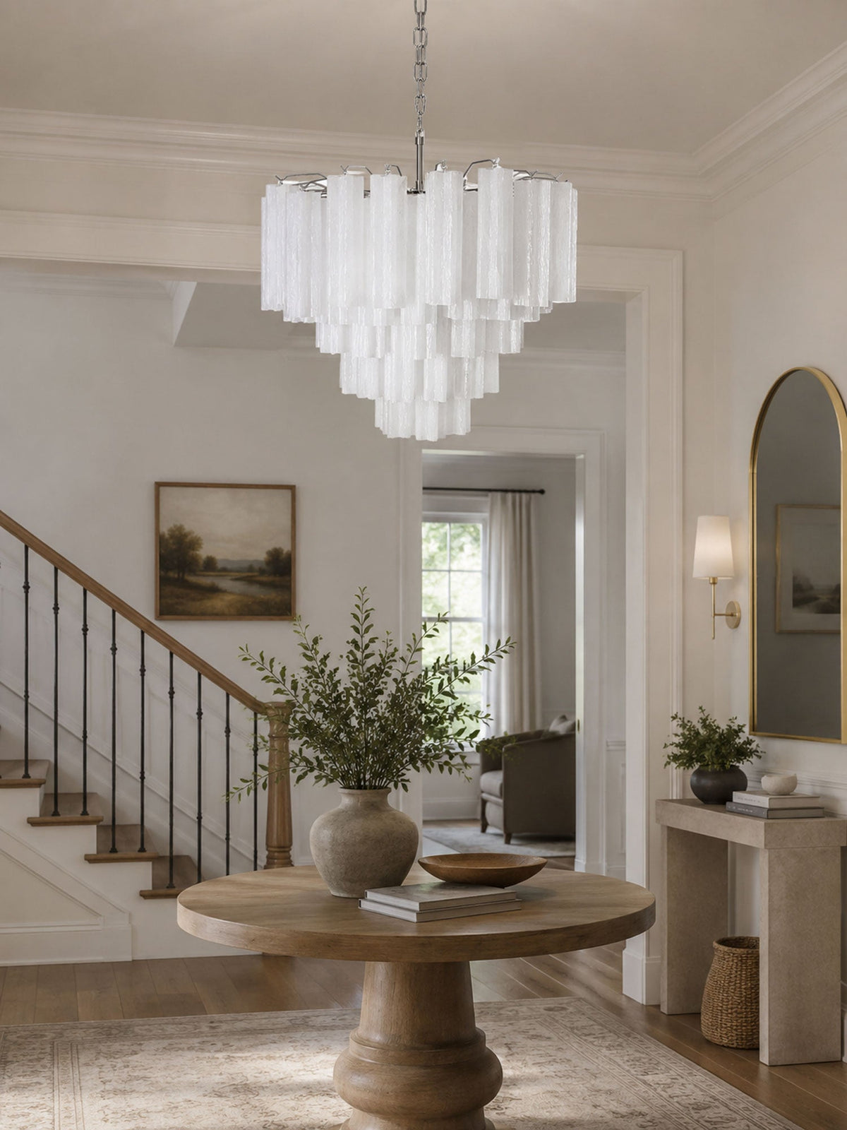 Frosted Glass Cascade Chandelier – Modern Murano Style Pendant Light