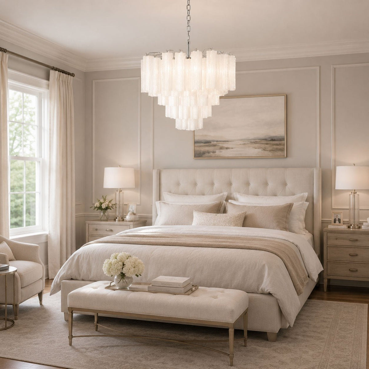 Frosted Glass Cascade Chandelier – Modern Murano Style Pendant Light