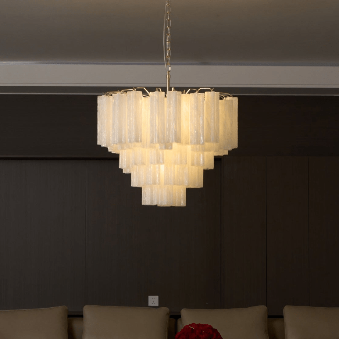 Frosted Glass Cascade Chandelier – Modern Murano Style Pendant Light