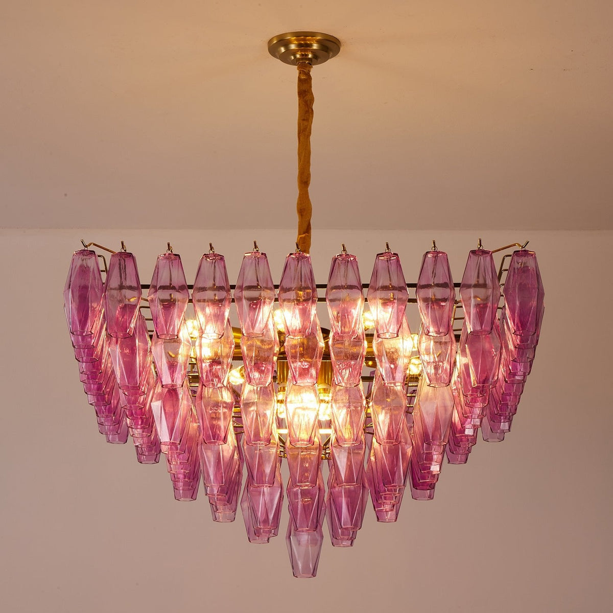 Fuchsia Prism Empire Chandelier – Hand-Blown Glass Pendant Light