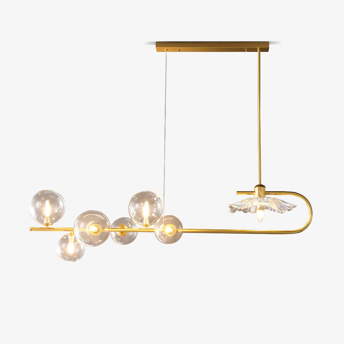 Fulesi Modern Glass Ball Linear Chandelier for Dining Room, Gold Finish