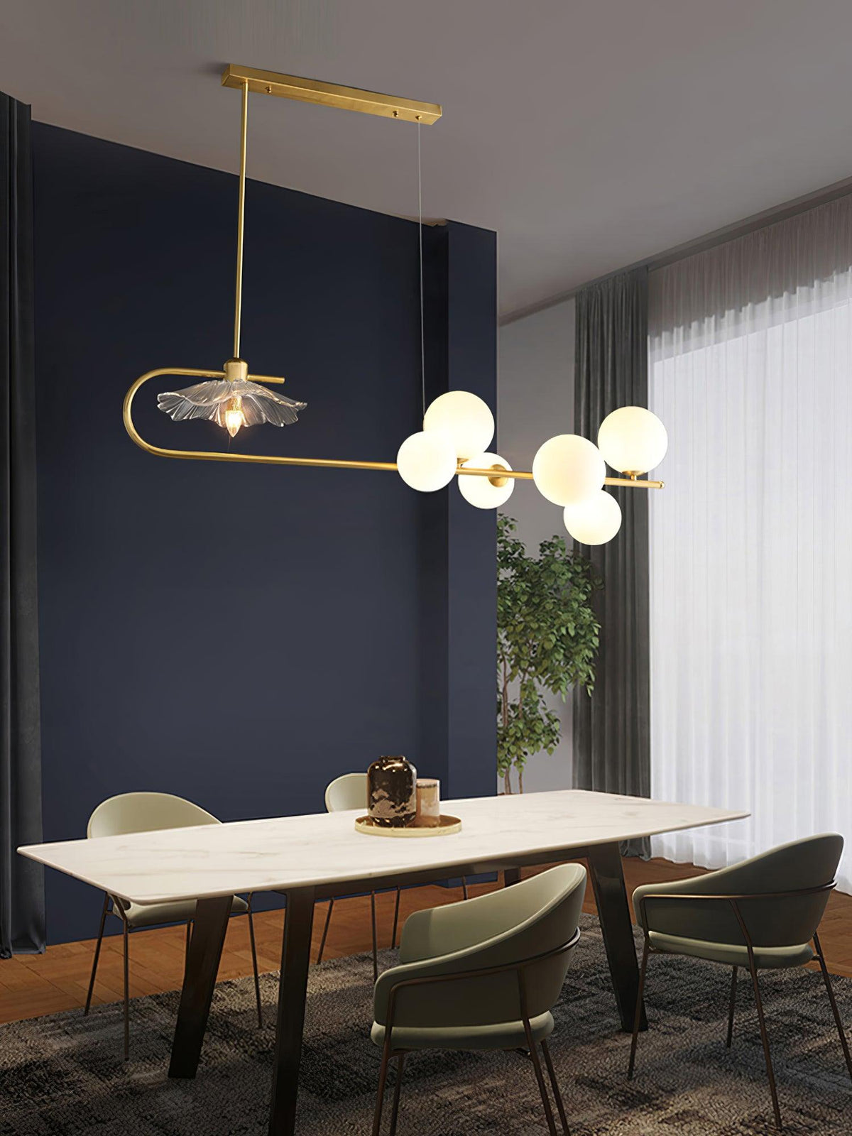 Fulesi Modern Glass Ball Linear Chandelier for Dining Room, Gold Finish