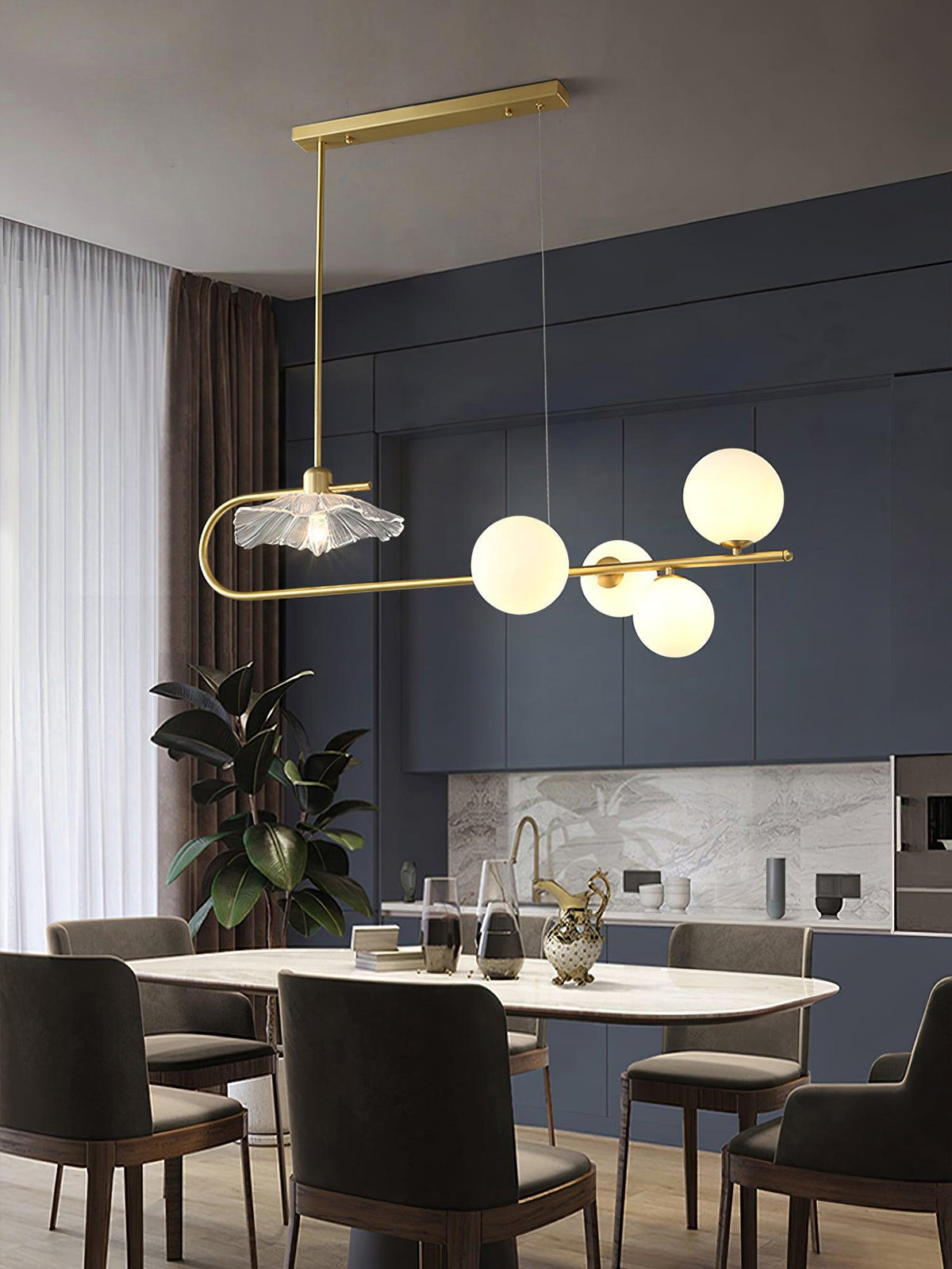 Fulesi Modern Glass Ball Linear Chandelier for Dining Room, Gold Finish