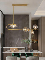 Fulesi Modern Glass Ball Linear Chandelier for Dining Room, Gold Finish