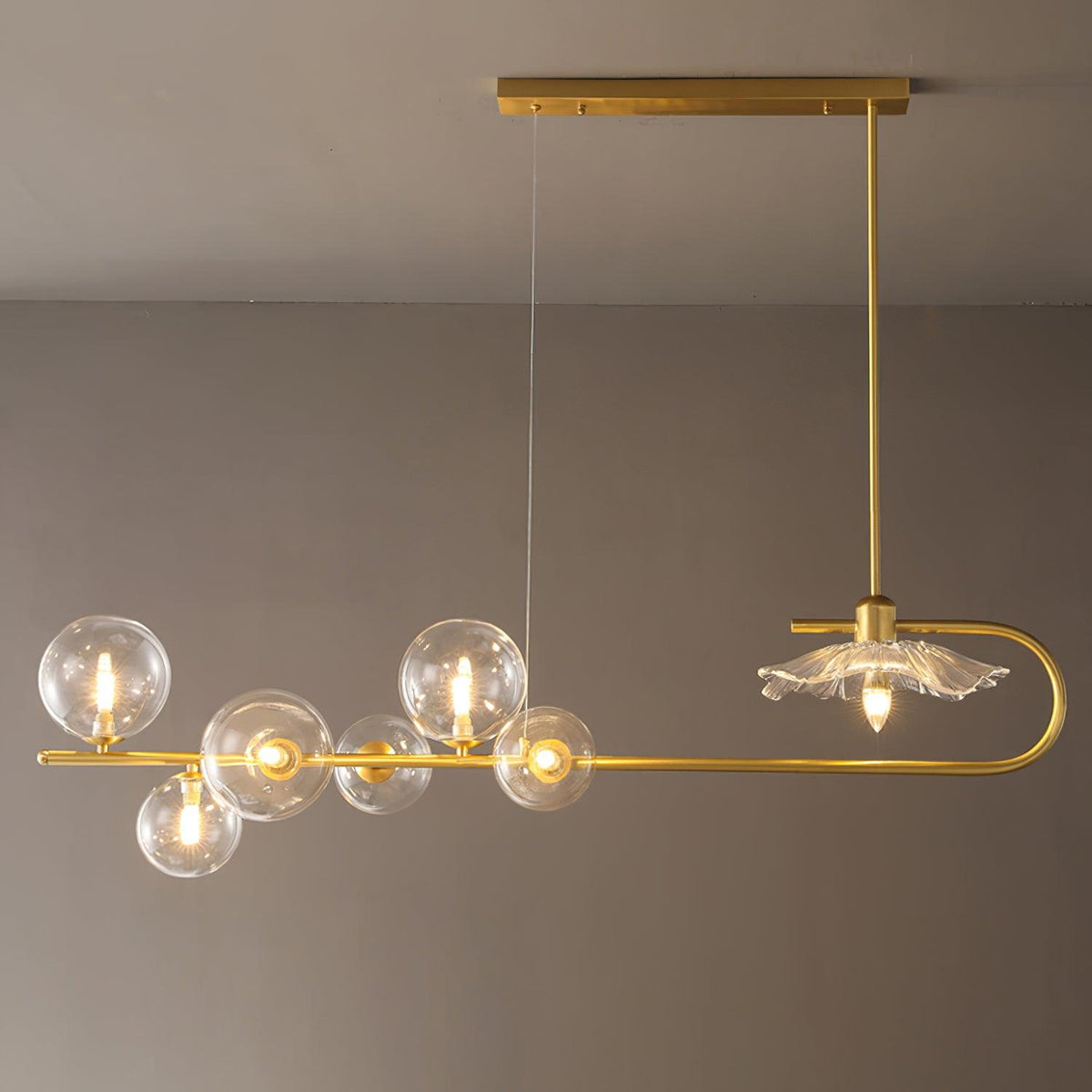Fulesi Modern Glass Ball Linear Chandelier for Dining Room, Gold Finish