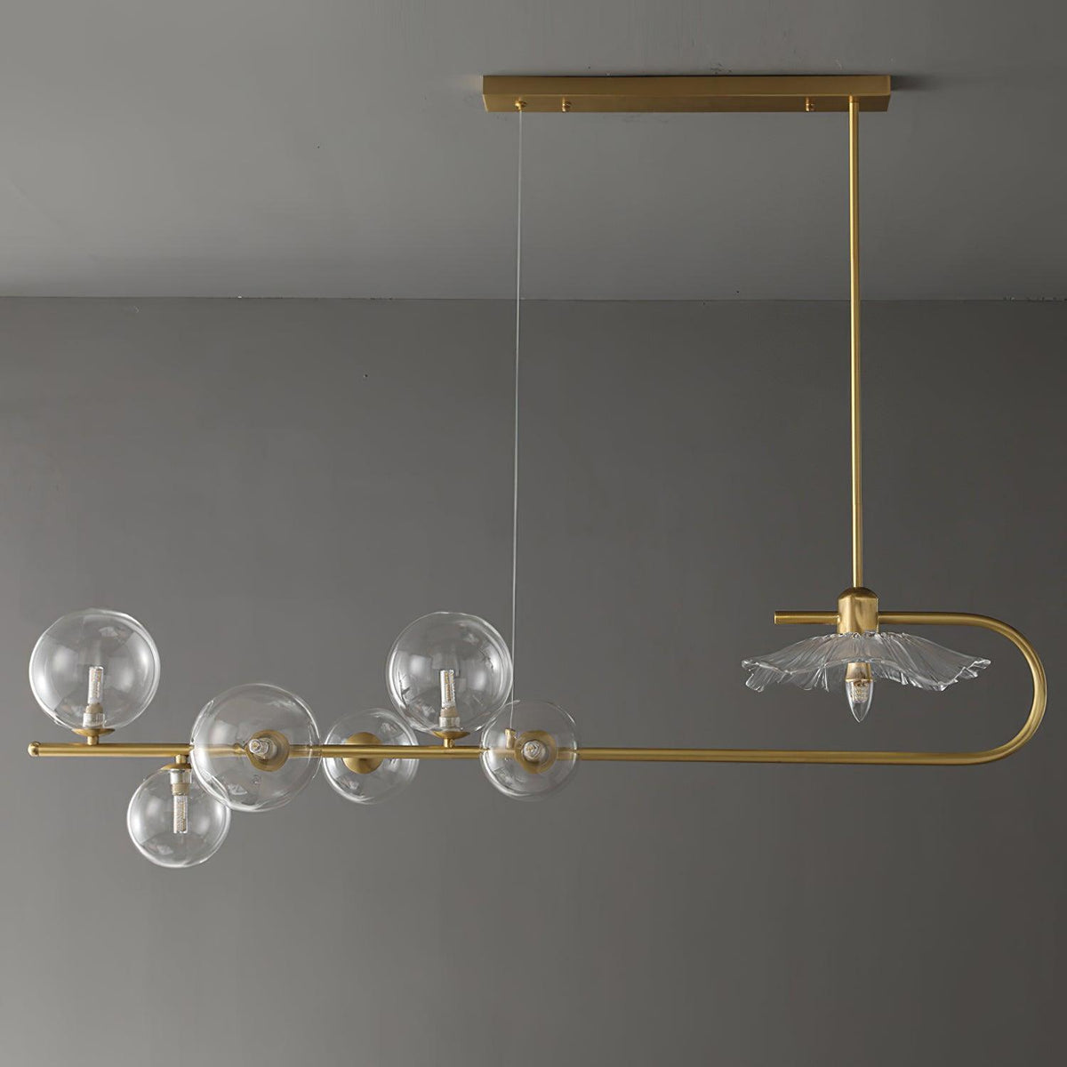 Fulesi Modern Glass Ball Linear Chandelier for Dining Room, Gold Finish