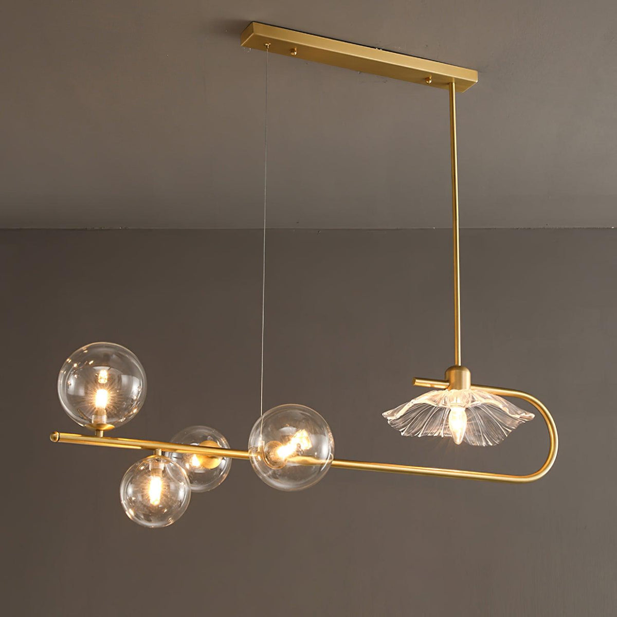 Fulesi Modern Glass Ball Linear Chandelier for Dining Room, Gold Finish