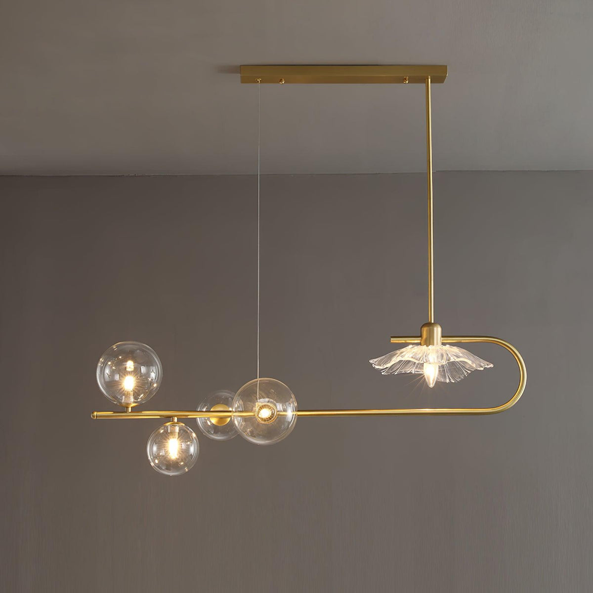 Fulesi Modern Glass Ball Linear Chandelier for Dining Room, Gold Finish