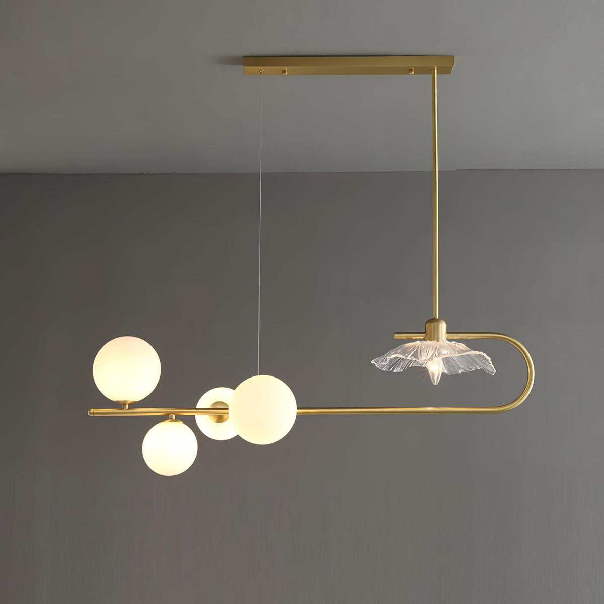 Fulesi Modern Glass Ball Linear Chandelier for Dining Room, Gold Finish