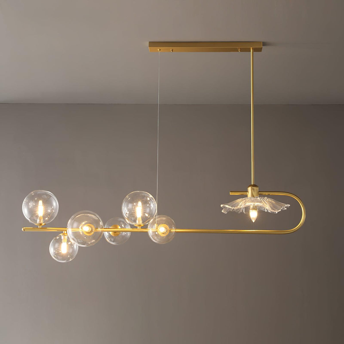Fulesi Modern Glass Ball Linear Chandelier for Dining Room, Gold Finish