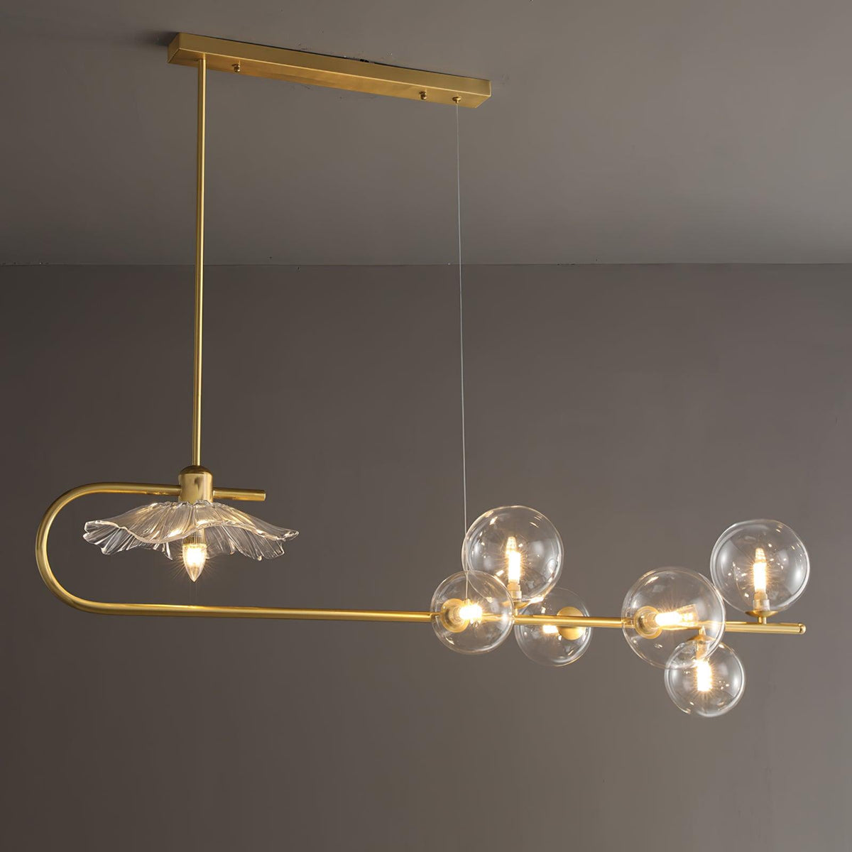 Fulesi Modern Glass Ball Linear Chandelier for Dining Room, Gold Finish