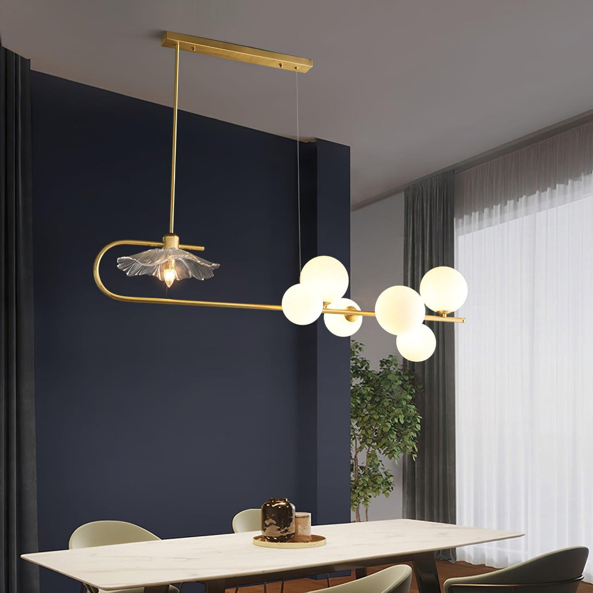 Fulesi Modern Glass Ball Linear Chandelier for Dining Room, Gold Finish