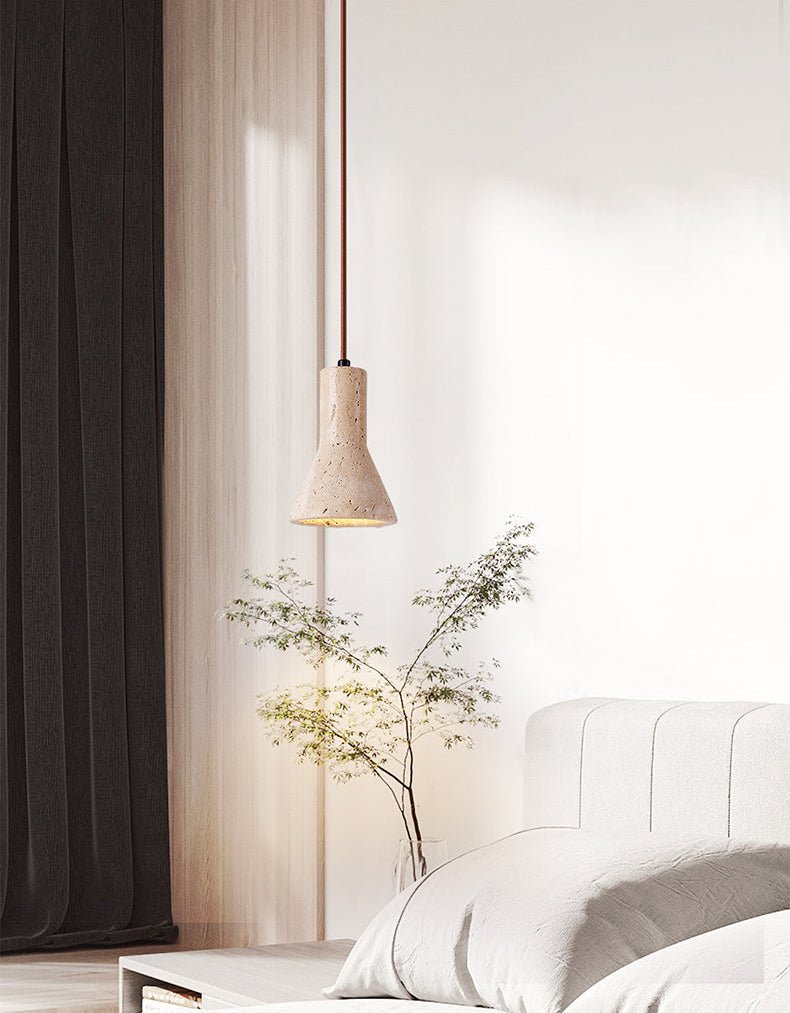 Funnel Travertine Pendant Light – Natural Stone Modern Hanging Lamp