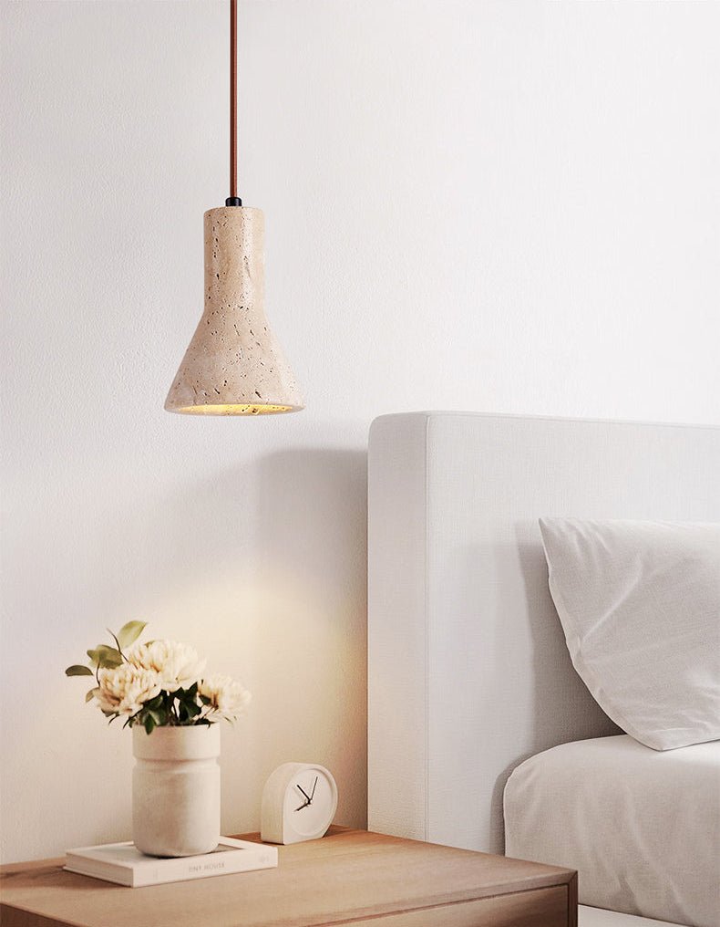 Funnel Travertine Pendant Light – Natural Stone Modern Hanging Lamp