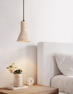 Funnel Travertine Pendant Light – Natural Stone Modern Hanging Lamp