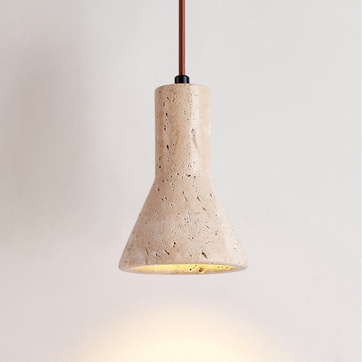 Funnel Travertine Pendant Light – Natural Stone Modern Hanging Lamp
