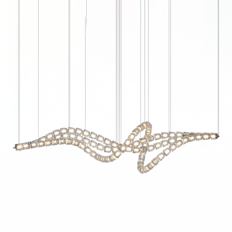Gabriel Waveform LED Chandelier – Linear Crystal Arc for Modern Interiors