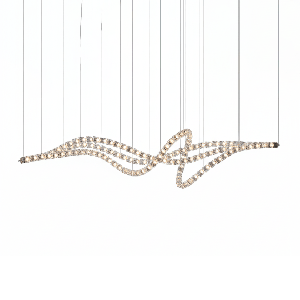 Gabriel Waveform LED Chandelier – Linear Crystal Arc for Modern Interiors