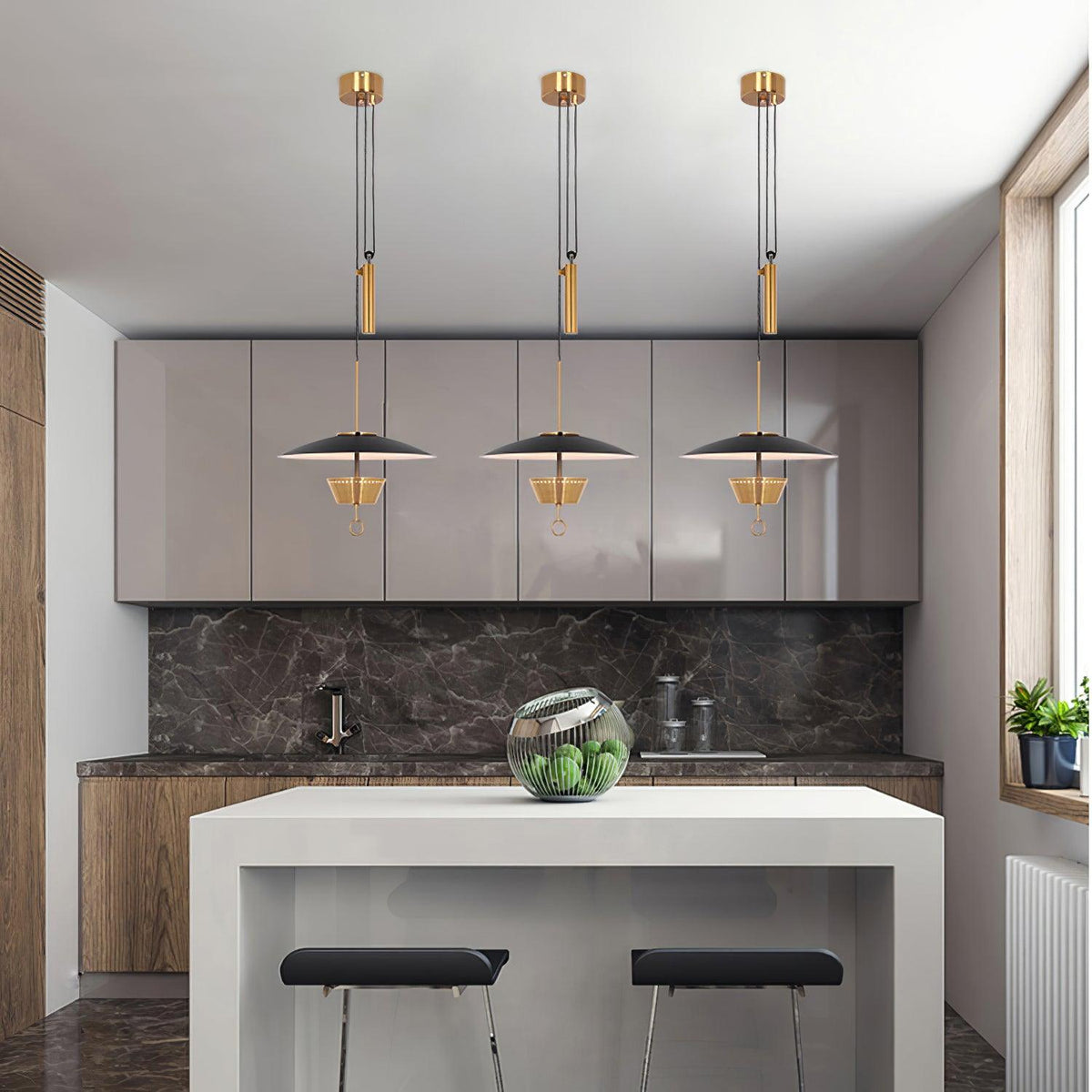 Gaetano Modern LED Pendant Light with Acrylic Shade in Black or Gold