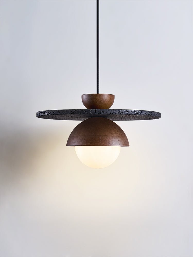 Gaia Orbit Pendant Light in Walnut, Travertine & Opal Glass