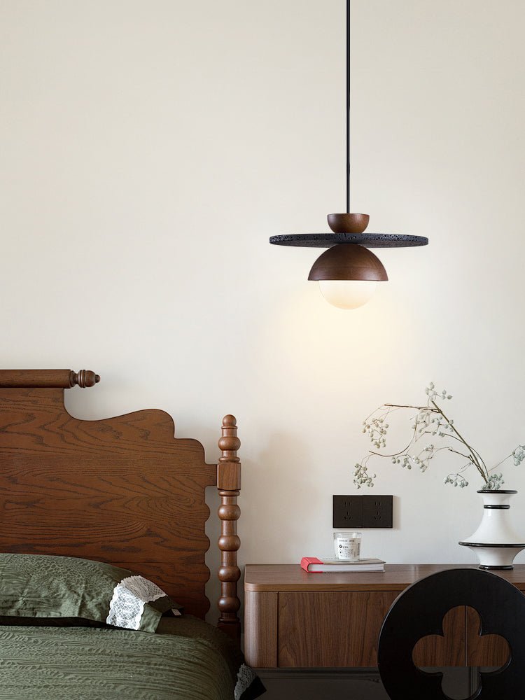 Gaia Orbit Pendant Light in Walnut, Travertine & Opal Glass