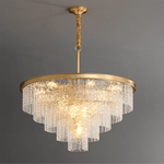 Gaia Round Crystal Chandelier in Brushed Brass for Dining Room and Living Room
