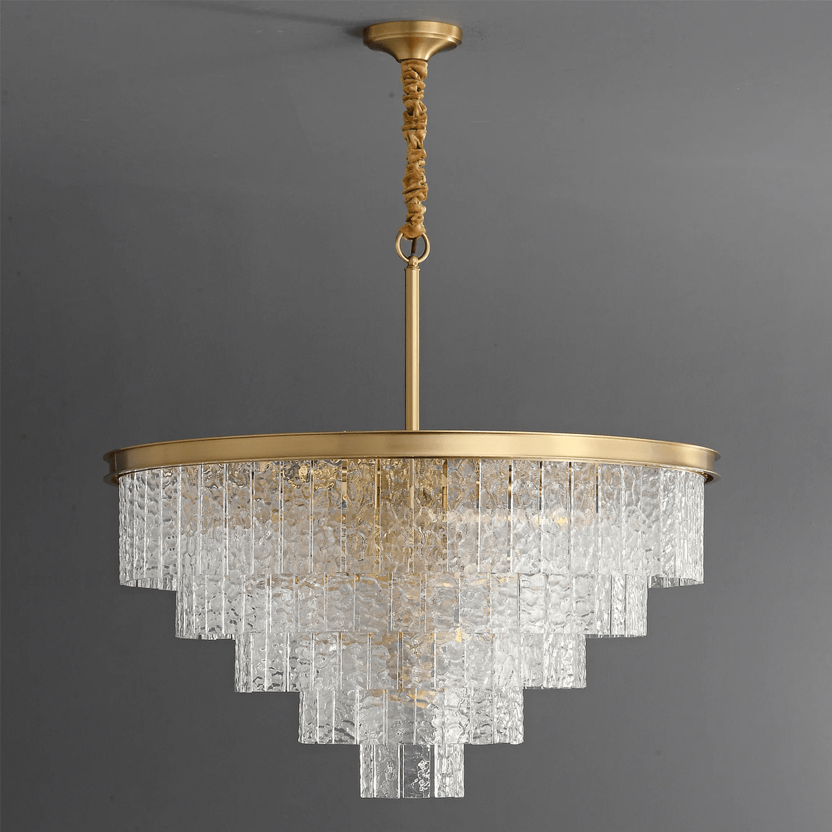 Gaia Round Crystal Chandelier in Brushed Brass for Dining Room and Living Room