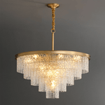 Gaia Round Crystal Chandelier in Brushed Brass for Dining Room and Living Room